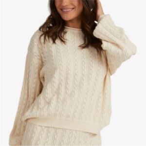 Roxy Summer Nomad Pointelle Cream Cable Knit Sweater sz XS